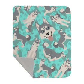 Grey Siberian Husky Quilted Blanket 50x60 Artwork Pattern Quilted Throw Blanket for Bed, Couch, Sofa, Soft and Lightweight