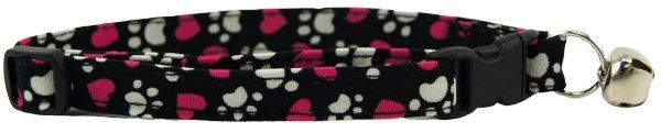 Tumbled Magenta Hearts and Paws Cat Collar