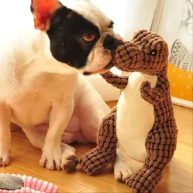1 Random Color Stuffed Dinosaur Dog Sounding Toy; Dog Training Toy; dog chew toy (Color: Brown, size: 9.84 inch)