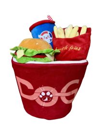 4-in-1 Fast Food Bucket Dog Toy Set, Squeaky Plush Bucket, Fries, Soda & Burger, (Option: Set)