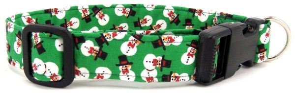 Green Happy Snowmen Dog Collar (size: XS)