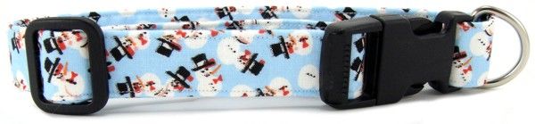Light Blue Happy Snowmen Dog Collar (size: XS)