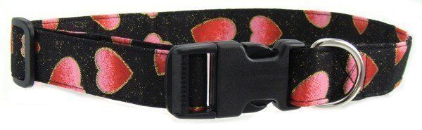 Black Glitter Hearts Dog Collar (size: X-Small)