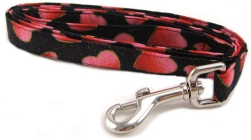 Black Glitter Hearts Dog Leash (size: X-Small)