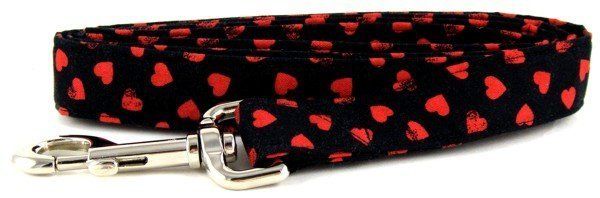 Black Hearts Dog Leash (size: X-Small)