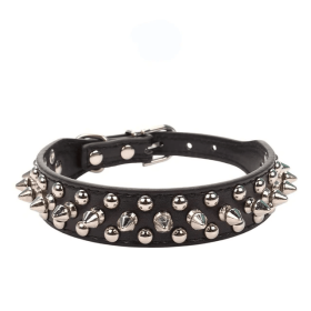 Spiked Studded Leather Dog Collar Rivets Pet Small Large Cat Pit Bull Adjustable (Color: Black, size: XXS)