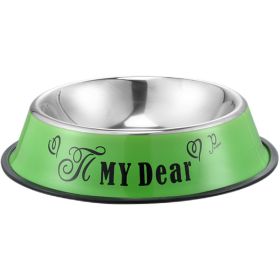 Stainless steel dog bowl; color anti-skid dog bowl (colour: 16cm, size: Green Cartoon)
