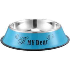 Stainless steel dog bowl; color anti-skid dog bowl (colour: 16cm, size: Blue cartoon)