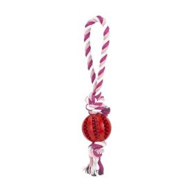 Pet molar toy watermelon ball silicone toy dog molar ball bite-resistant, teeth-cleaning and food-leakage ball chewing dog bite toy (Color: Red handle rope knot, size: 6 cm in diameter)