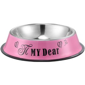 Stainless steel dog bowl; color anti-skid dog bowl (colour: 16cm, size: Pink Cartoon)