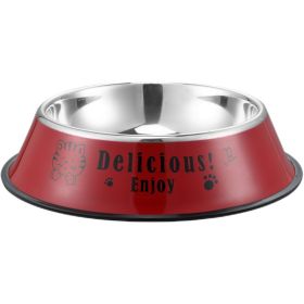 Stainless steel dog bowl; color anti-skid dog bowl (colour: 16cm, size: Red cartoon)