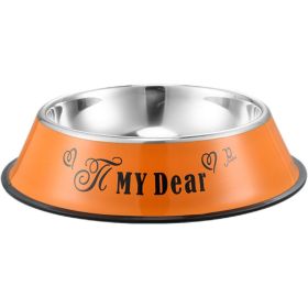 Stainless steel dog bowl; color anti-skid dog bowl (colour: 16cm, size: Orange cartoon)