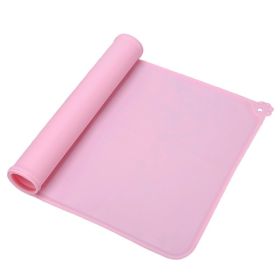 Silicone Dog Cat Bowl Mat Non-Stick Pet Fountain Tray Waterproof Food Pad Puppy Dogs Feeding Drinking Mat Easy Washing Placemat (Color: Pink)