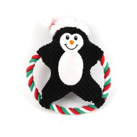 Christmas pet plush toys dog voice toys grinding teeth resistant toys cat toy cartoon cotton rope toy (Color: Black)