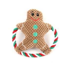 Christmas pet plush toys dog voice toys grinding teeth resistant toys cat toy cartoon cotton rope toy (Color: Brown)