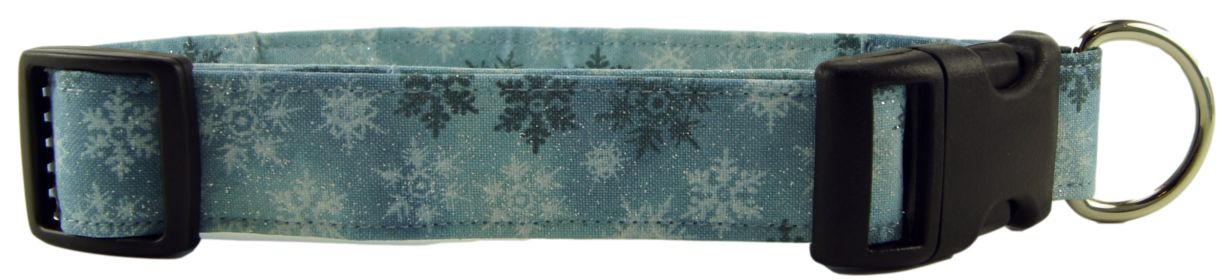 Frosty Blue Metallic Snowflake Dog Collar (size: X-Small)