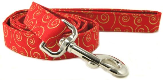 Red Gold Metallic Scrolls Dog Leash (size: X-Small)