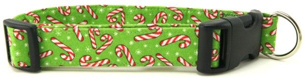 Light Green Candy Canes Dog Collar (size: XS)