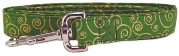 Green Metallic Gold Scrolls Dog Leash (size: X-Small)
