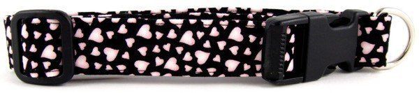 Pink Hearts on Black Dog Collar (size: X-Small)