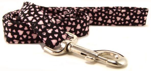 Pink Hearts on Black Dog Leash (size: X-Small)
