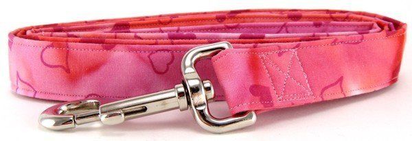Pink Tossed Hearts Batik Dog Leash (size: X-Small)