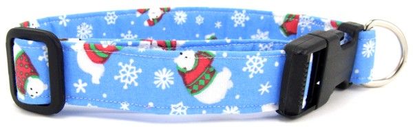 Polar Bears on Blue Dog Collar (size: X-Small)