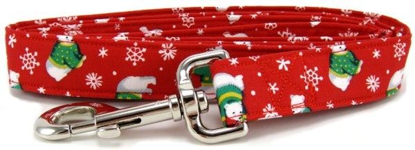 Polar Bears on Red Dog Leash (size: X-Small)