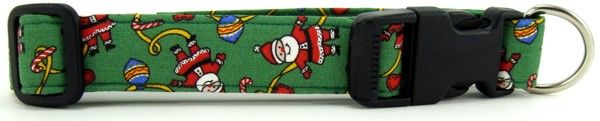 Green Tossed Santas Dog Collar (size: XS)