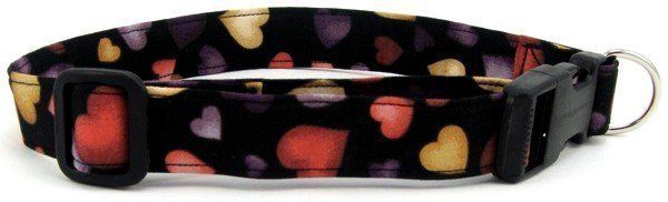 Tossed Hearts on Black Dog Collar (size: X-Small)