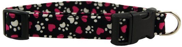Tumbled Magenta Hearts and Paws Dog Collar (size: X-Small)
