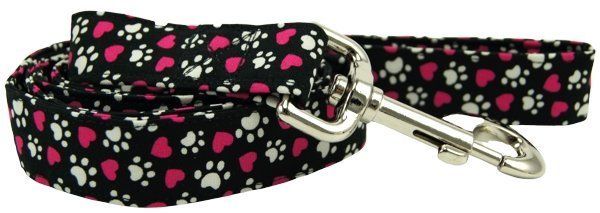 Tumbled Magenta Hearts and Paws Dog Leash (size: X-Small)