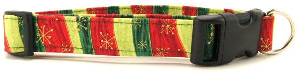 Wavy Christmas Stripes Dog Collar (size: X-Small)